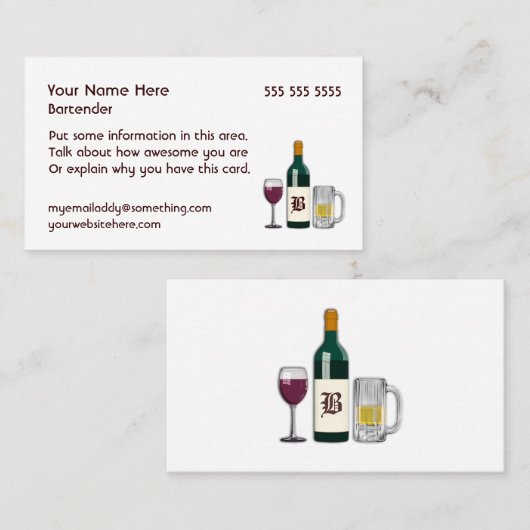 Bartender White Visitekaartje (Voorkant / Achterkant)
