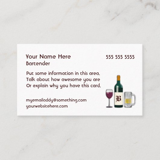 Bartender White Visitekaartje (Voorkant)