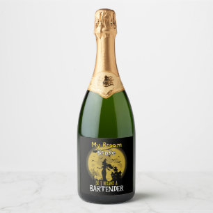 Bartender Witch Halloween Sparkling Wijnetiket