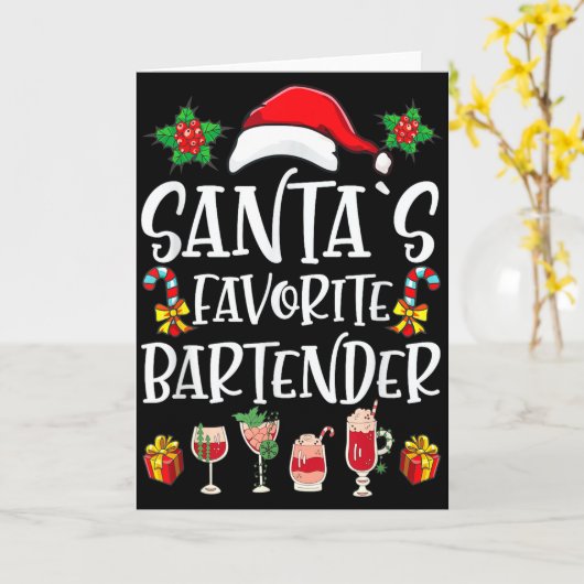 Bartender Xmas Gift Santa's Favorite Bartender Chr Kaart (Gele Bloem)
