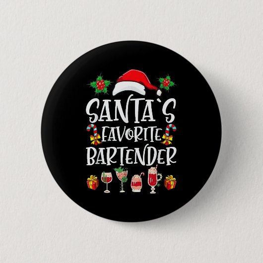 Bartender Xmas Gift Santa's Favorite Bartender Chr Ronde Button 5,7 Cm (Voorkant)