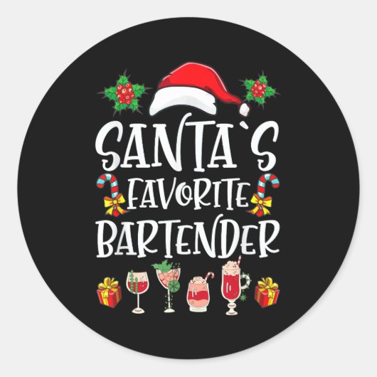 Bartender Xmas Gift Santa's Favorite Bartender Chr Ronde Sticker (Voorkant)