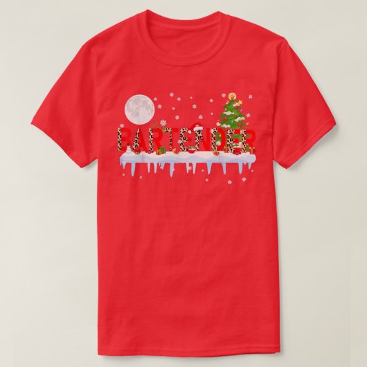 Bartender Xmas Tree Light Leopard Santa Hat Reinde T-shirt (Design voorkant)