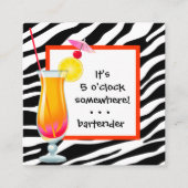 Bartender Zebra cocktail  Vierkante Visitekaartje (Voorkant)