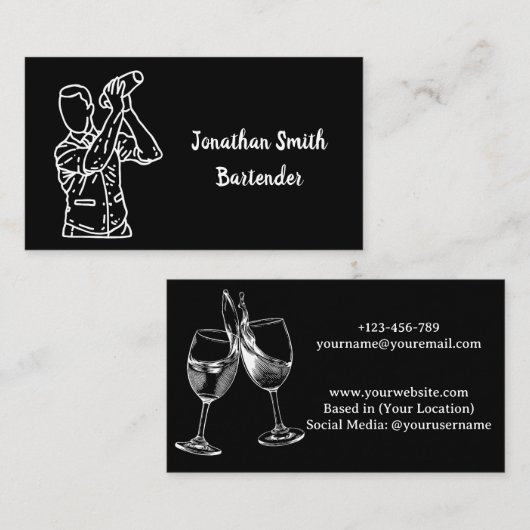 Bartender Zwart & Wit Modern Visitekaartje (Voorkant / Achterkant)