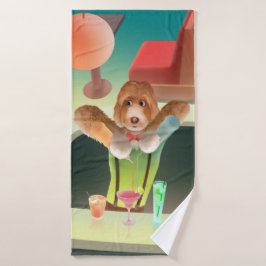 Bartending Dog in Retro Bar Bad Handdoek