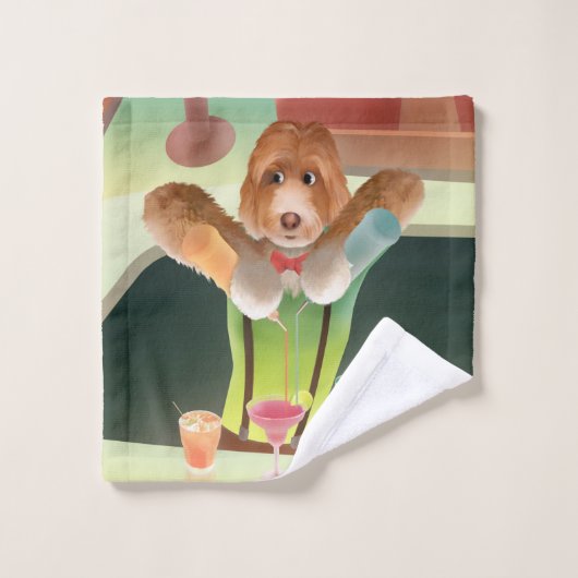 Bartending Dog in Retro Bar Bad Handdoek (Wasdoekje)