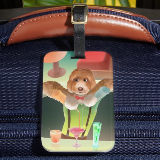 Bartending Dog in Retro Bar Bagagelabel (Voorkant Insitu 2)