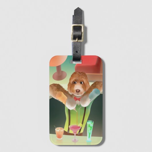 Bartending Dog in Retro Bar Bagagelabel (Voorkant (verticaal))