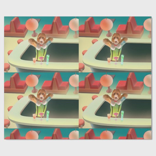 Bartending Dog in Retro Bar Cadeaupapier (Vlak)