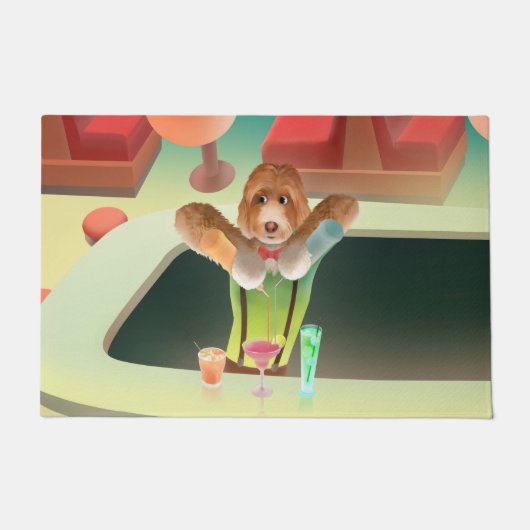 Bartending Dog in Retro Bar Deurmat (Voorkant)