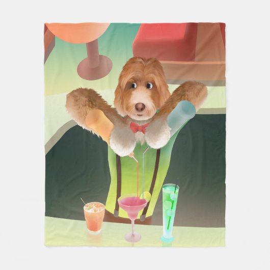Bartending Dog in Retro Bar Fleece Deken (Voorkant)