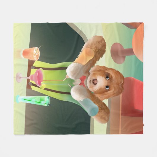 Bartending Dog in Retro Bar Fleece Deken (Voorkant (Horizontaal))