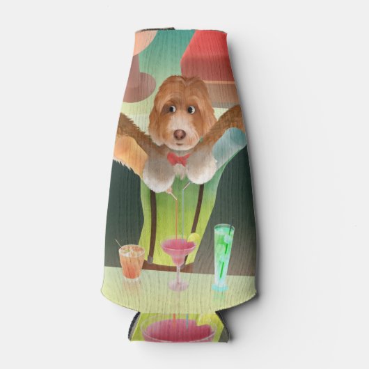 Bartending Dog in Retro Bar Flesjeskoeler (Voorkant)