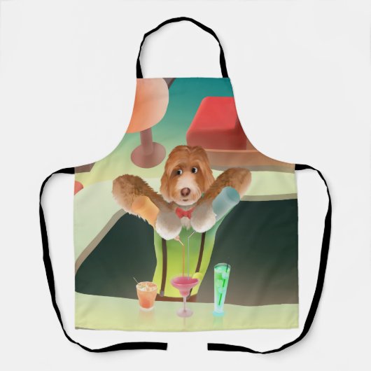 Bartending Dog in Retro Bar Schort (Voorkant)