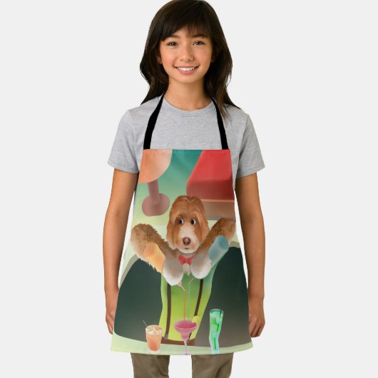 Bartending Dog in Retro Bar Schort (Insitu)