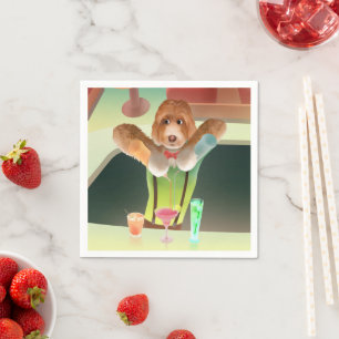 Bartending Dog in Retro Bar Servet