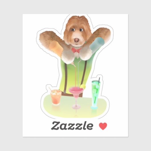 Bartending Dog in Retro Bar Sticker (Vel)