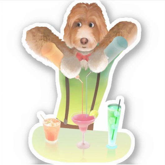 Bartending Dog in Retro Bar Sticker (Voorkant)