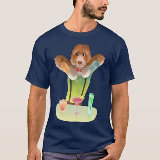 Bartending Dog in Retro Bar T-shirt (Voorkant)