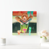 Bartending Dog in Retro Bar Vierkante Klok (Huis)