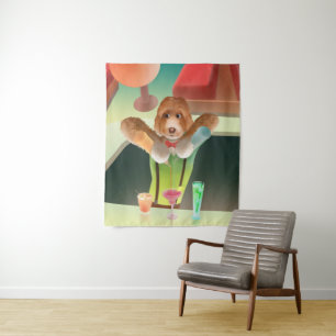 Bartending Dog in Retro Bar Wandkleed