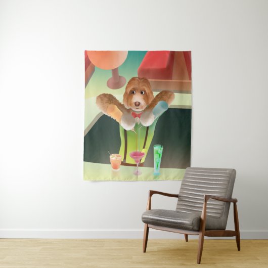 Bartending Dog in Retro Bar Wandkleed (In situ)