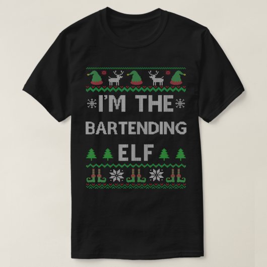 Bartending Elf Ugly Kerstmis T-shirt (Design voorkant)