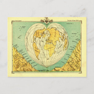 Bartholomew Heart Shaped Post Card Wereldkaart Briefkaart