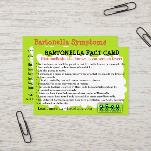 Bartonella Feiten Educatieve Kaart Visitekaartje (Voorkant / Achterkant in situ)