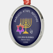 BARUCH ATAH ADONAI | Hanukkah Blessings Metalen Ornament (Links)