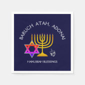 BARUCH ATAH ADONAI | Hanukkah Blessings Paper Servet (Voorkant)