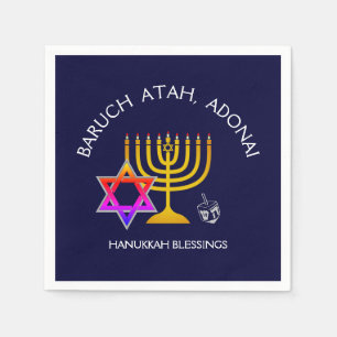 BARUCH ATAH ADONAI   Hanukkah Blessings Paper Servet