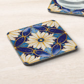 Barware Eettafel Art Deco Diepblauw Goud Bloemmoti Bier Onderzetter (Linkerzijde)