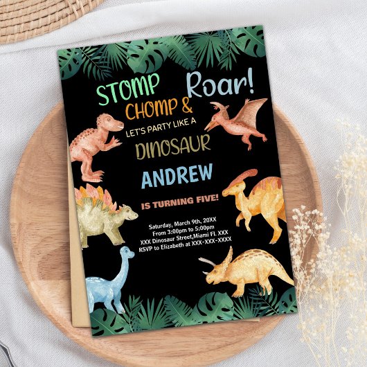 Barwon Black Glitter Dinosaur Verjaardag Uitnodigi Kaart