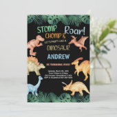 Barwon Black Glitter Dinosaur Verjaardag Uitnodigi Kaart (Staand voorkant)