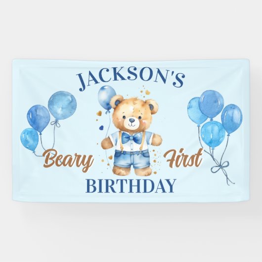 Bary eerste gelukkige verjaardag schattige teddy b spandoek (Horizontaal)