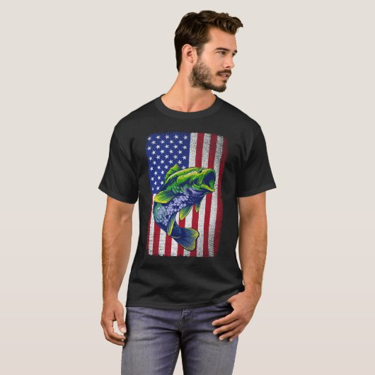  bas Gevist 4 juli Amerikaanse vlag T-shirt (Voorkant volledig)