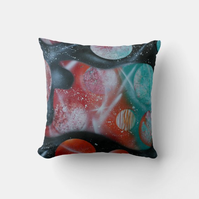 bas gitaar blauwgroen planeten kussen (Voorkant)