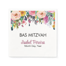 Bas Mitzvah Floral Napkins gepersonaliseerd
