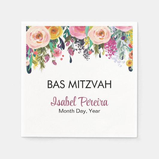 Bas Mitzvah Floral Napkins gepersonaliseerd Servet (Voorkant)