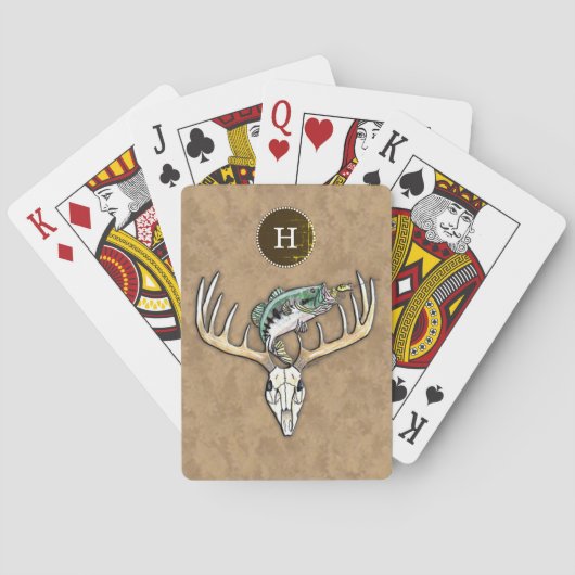 Bas over Big Buck Deer Skull Monogram Pokerkaarten (Achterkant)