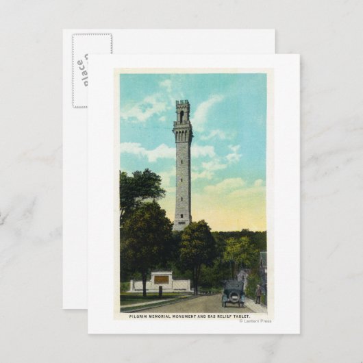 Bas Relief Tablet en Pilgrim Memorial Uitzicht Briefkaart (Voorkant / Achterkant)