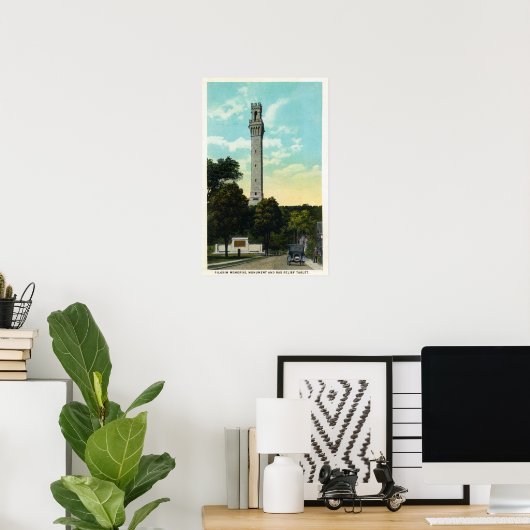 Bas Relief Tablet en Pilgrim Memorial Uitzicht Poster (Thuiskantoor)