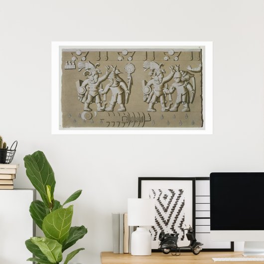 Bas Relief van de Oude Azitische Warriors van de S Poster (Thuiskantoor)