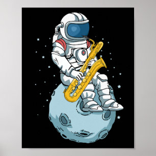 Bas Saxofoon Speler Astronaut Muzikant Saxofoon Poster