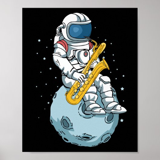 Bas Saxofoon Speler Astronaut Muzikant Saxofoon Poster (Voorkant)