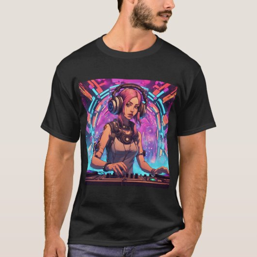 Bas Techno Trance Raves - Cyberpunk DJ Design T-shirt (Voorkant)