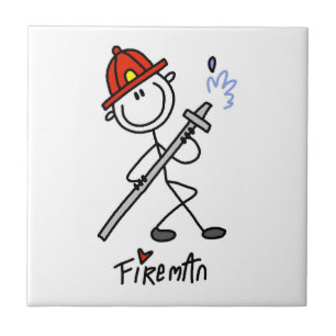 Basale Stokfiguur Brandweerman T-shirts en Cadeaus Tegeltje