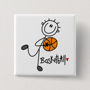 Basale Stokpoppetjes Basketbal T-shirts en Cadeaus Vierkante Button 5,1 Cm
